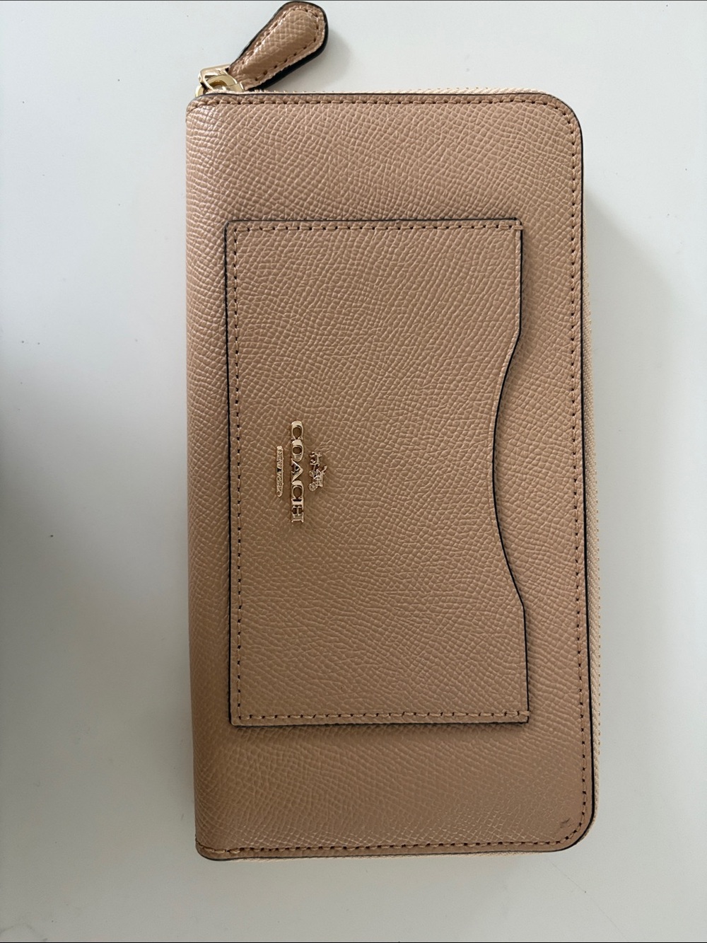 Coach Beige Zip-Around Leather Wallet with Card Pocket